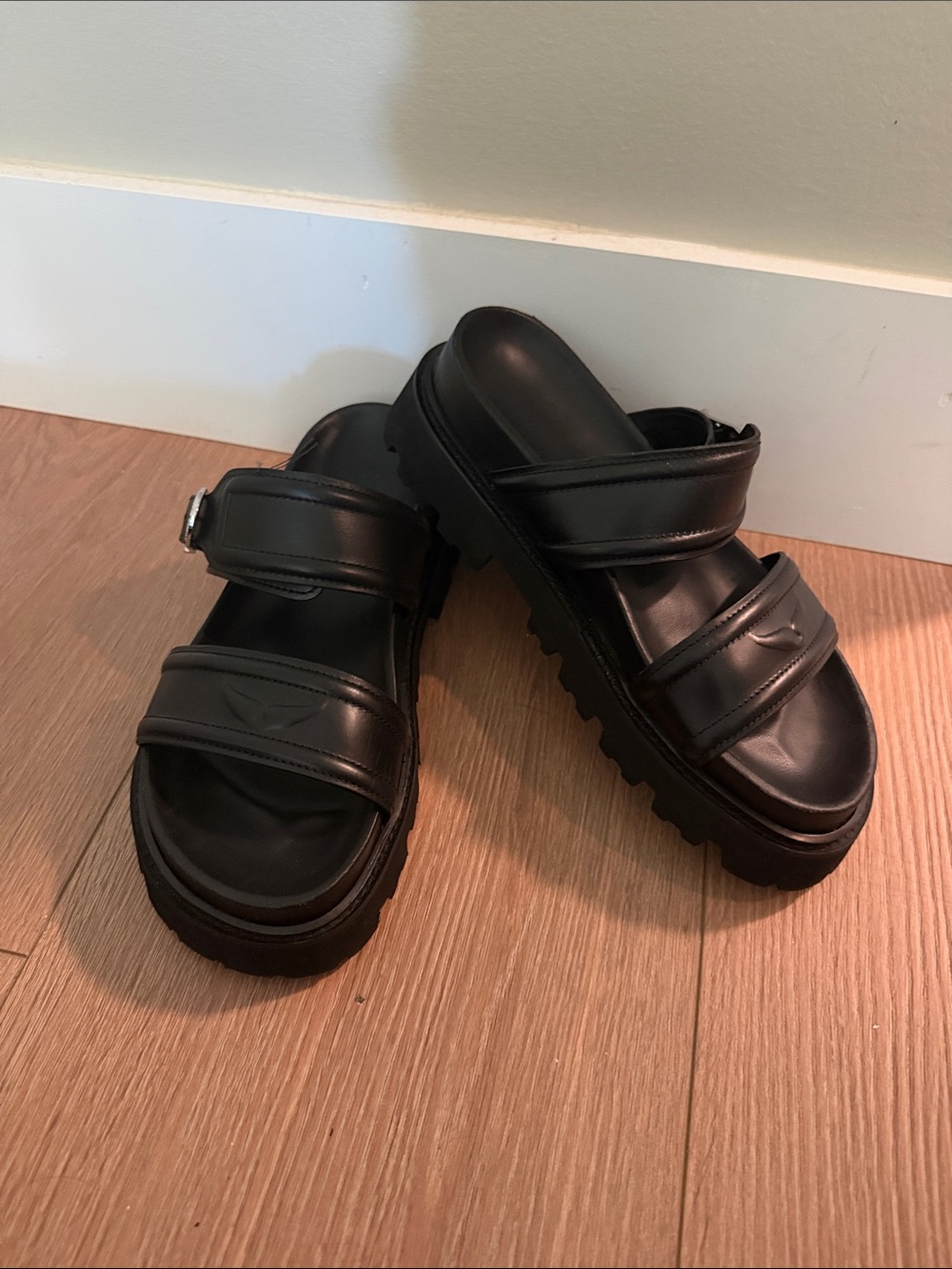 Zadig & Voltaire Black Leather Platform Slide Sandals